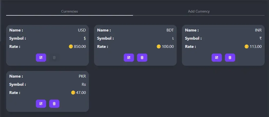 Currency Settings