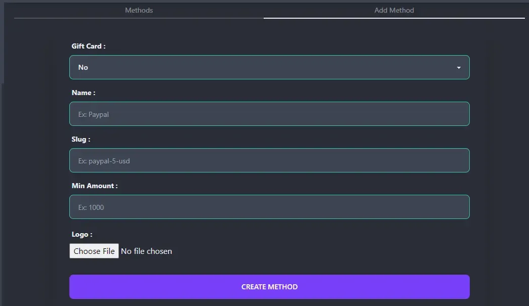 Withdrawal Method Settings
